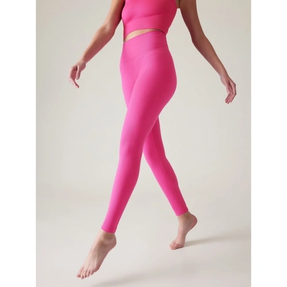 Athleta Hot Pink Aurora Seamless Ribbed High Rise Tight Leggings 533472 EUC XS
